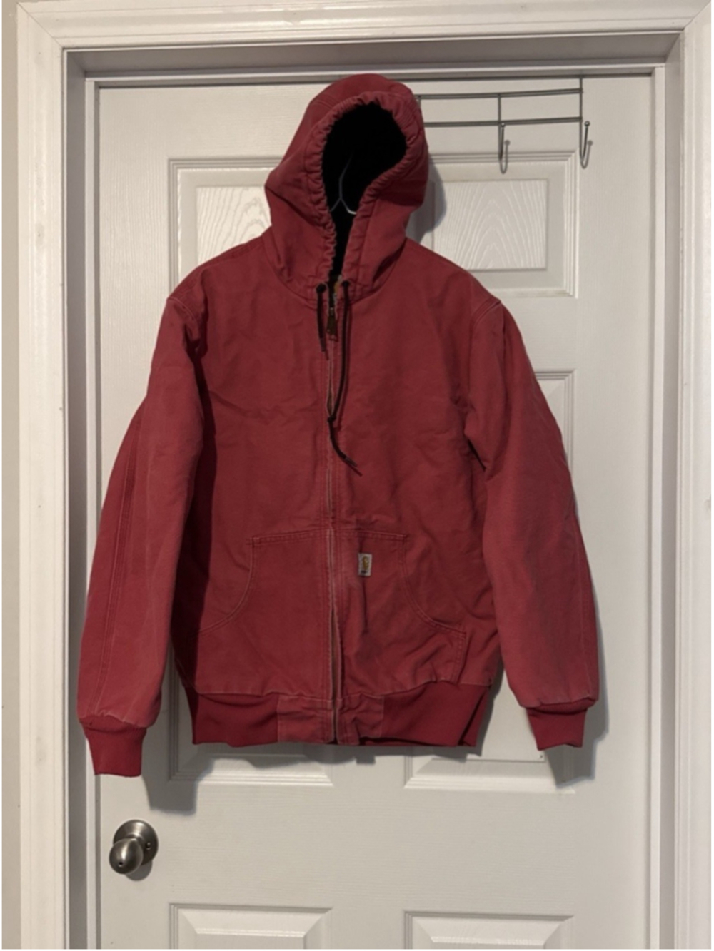 Carhartt Women Active Jacket Coat Red Sandstone Duck Canvas Hooded Medium Womens